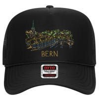 Bern Switzerland Unique Hand Drawn Art High Crown Mesh Back Trucker Hat