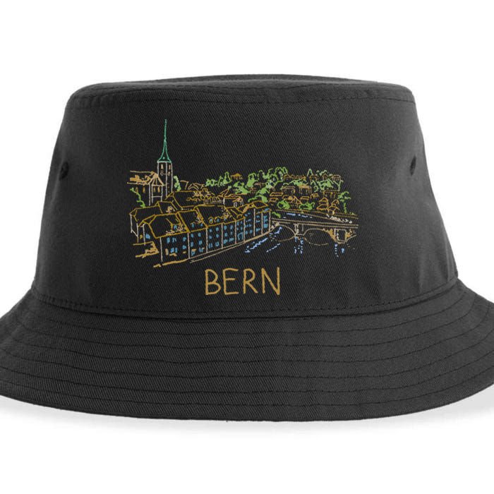 Bern Switzerland Unique Hand Drawn Art Sustainable Bucket Hat