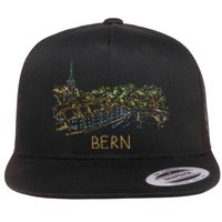 Bern Switzerland Unique Hand Drawn Art Flat Bill Trucker Hat