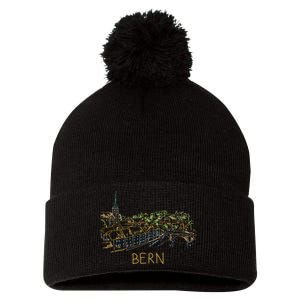 Bern Switzerland Unique Hand Drawn Art Pom Pom 12in Knit Beanie