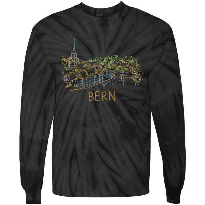 Bern Switzerland Unique Hand Drawn Art Tie-Dye Long Sleeve Shirt