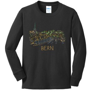 Bern Switzerland Unique Hand Drawn Art Kids Long Sleeve Shirt