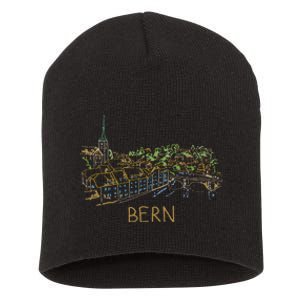 Bern Switzerland Unique Hand Drawn Art Short Acrylic Beanie