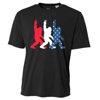 Bigfoot Sasquatch USA Flag Colors 4H Of July Patriotic Gift Cooling Performance Crew T-Shirt