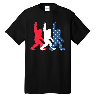 Bigfoot Sasquatch USA Flag Colors 4H Of July Patriotic Gift Tall T-Shirt