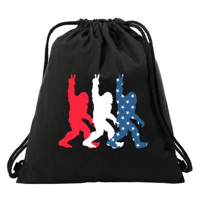 Bigfoot Sasquatch USA Flag Colors 4H Of July Patriotic Gift Drawstring Bag