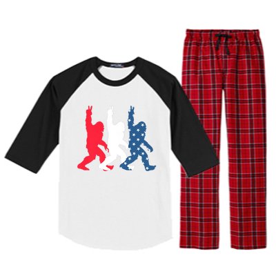 Bigfoot Sasquatch USA Flag Colors 4H Of July Patriotic Gift Raglan Sleeve Pajama Set