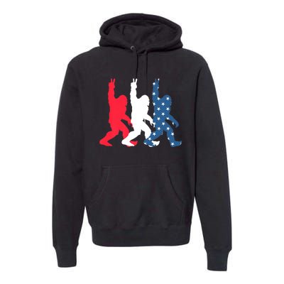 Bigfoot Sasquatch USA Flag Colors 4H Of July Patriotic Gift Premium Hoodie