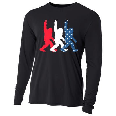 Bigfoot Sasquatch USA Flag Colors 4H Of July Patriotic Gift Cooling Performance Long Sleeve Crew