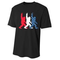 Bigfoot Sasquatch USA Flag Colors 4H Of July Patriotic Gift Performance Sprint T-Shirt