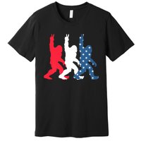 Bigfoot Sasquatch USA Flag Colors 4H Of July Patriotic Gift Premium T-Shirt