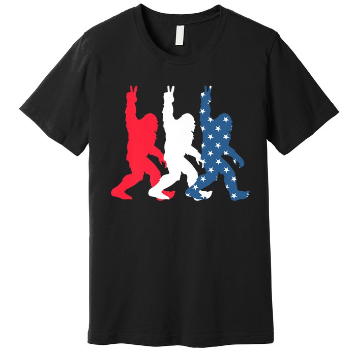 Bigfoot Sasquatch USA Flag Colors 4H Of July Patriotic Gift Premium T-Shirt