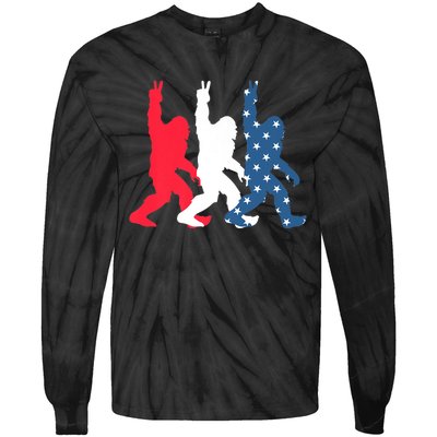 Bigfoot Sasquatch USA Flag Colors 4H Of July Patriotic Gift Tie-Dye Long Sleeve Shirt