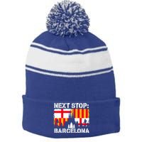 Barcelona Summer Vacation Trip Next Stop Spain Vacay Vibes Gift Stripe Pom Pom Beanie