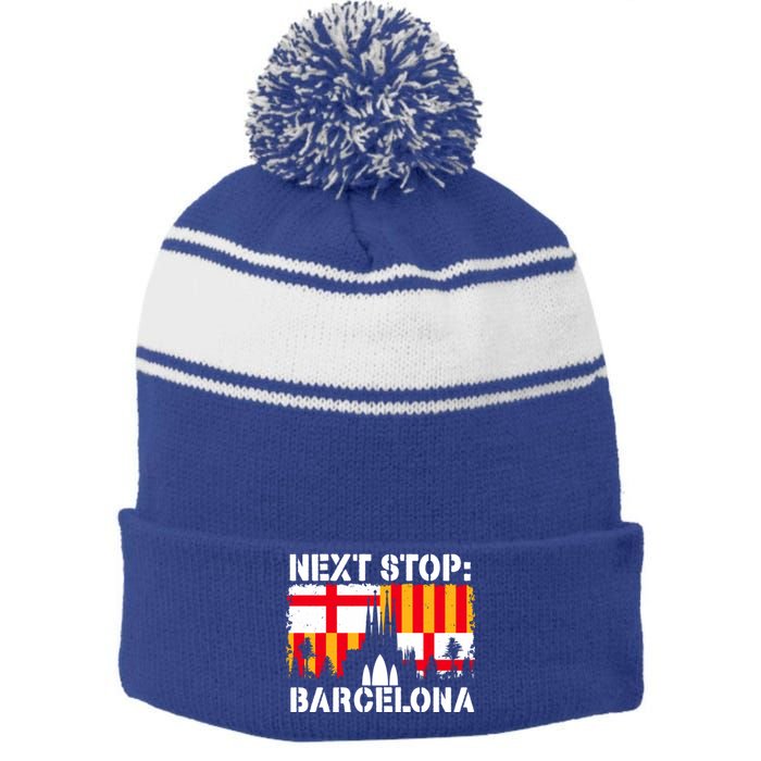 Barcelona Summer Vacation Trip Next Stop Spain Vacay Vibes Gift Stripe Pom Pom Beanie