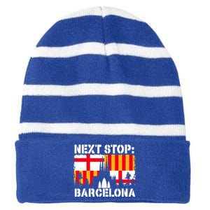 Barcelona Summer Vacation Trip Next Stop Spain Vacay Vibes Gift Striped Beanie with Solid Band