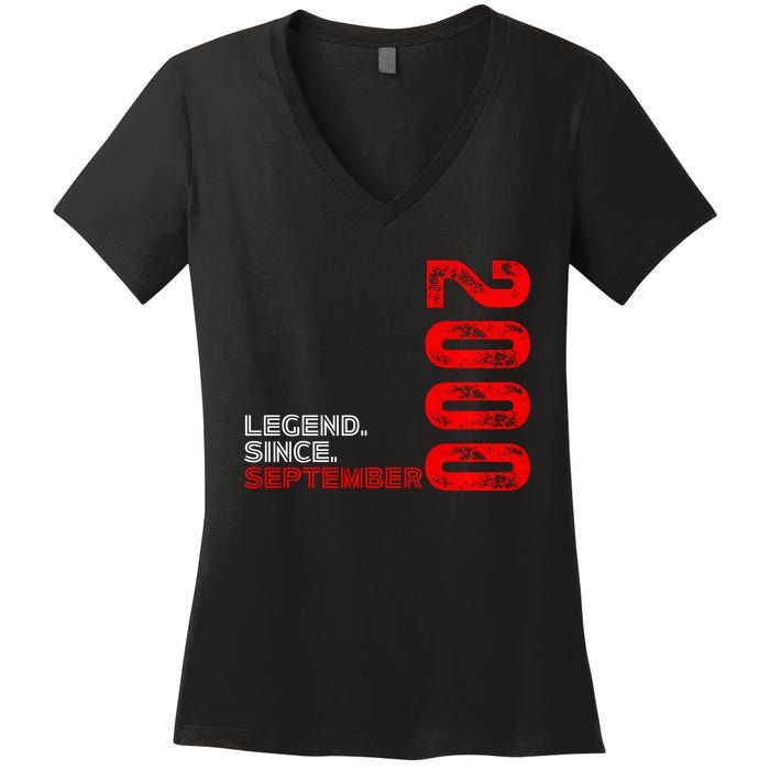 Born September Vintage Birthday Legend Since September 2000 Women's V-Neck T-Shirt