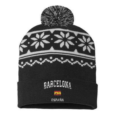 Barcelona Spain Vintage Athletic Sports USA-Made Snowflake Beanie