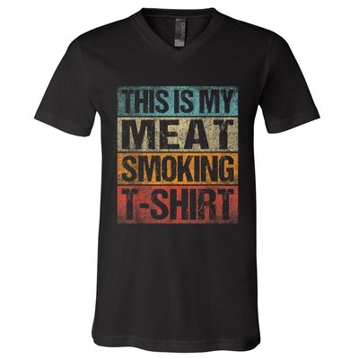 BBQ Smoker Vintage Retro This Is My Meat Smoking BBQ V-Neck T-Shirt