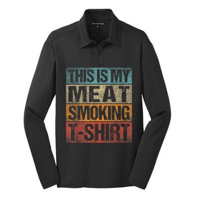 BBQ Smoker Vintage Retro This Is My Meat Smoking BBQ Silk Touch Performance Long Sleeve Polo