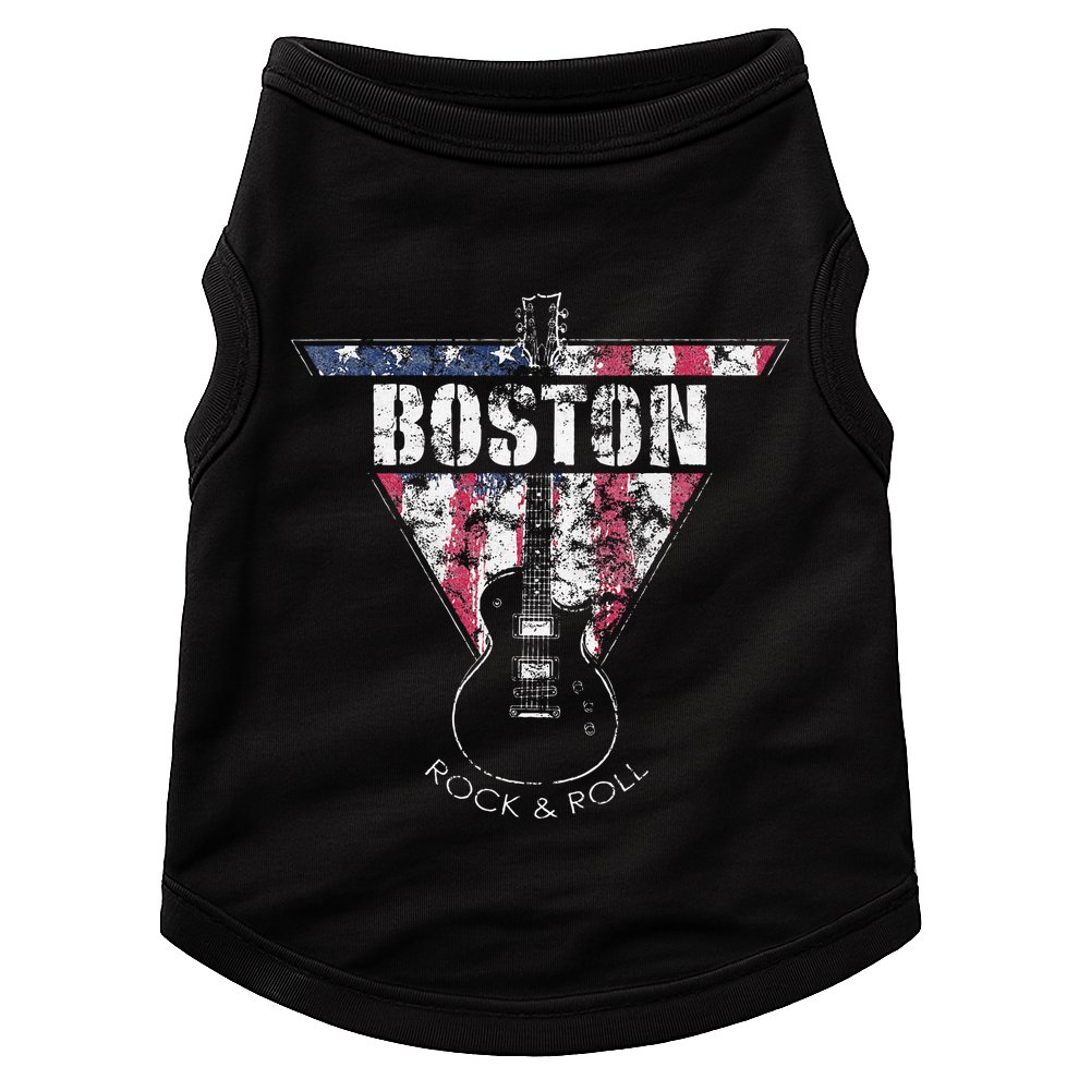 Boston Souvenir Vintage American Flag Guitar Player Rock Doggie Tank