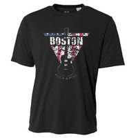 Boston Souvenir Vintage American Flag Guitar Player Rock Cooling Performance Crew T-Shirt