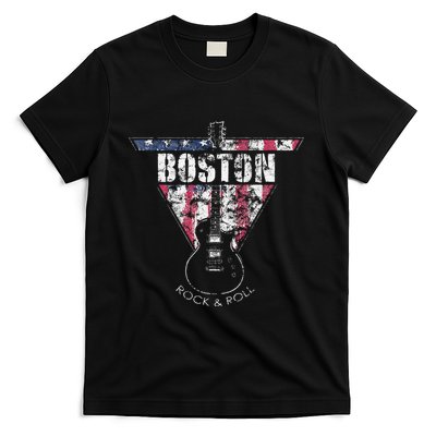 Boston Souvenir Vintage American Flag Guitar Player Rock T-Shirt