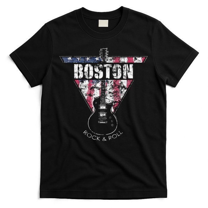 Boston Souvenir Vintage American Flag Guitar Player Rock T-Shirt