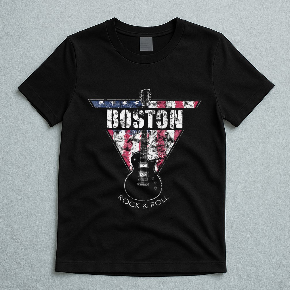 Boston Souvenir Vintage American Flag Guitar Player Rock T-Shirt