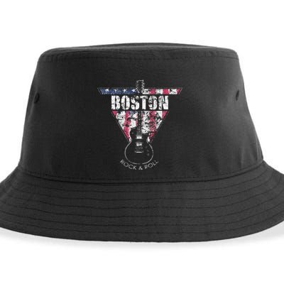 Boston Souvenir Vintage American Flag Guitar Player Rock Sustainable Bucket Hat
