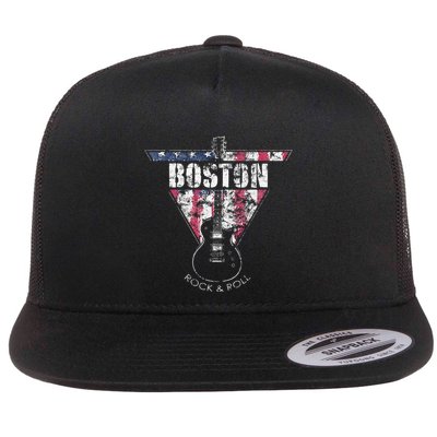 Boston Souvenir Vintage American Flag Guitar Player Rock Flatbill Hat
