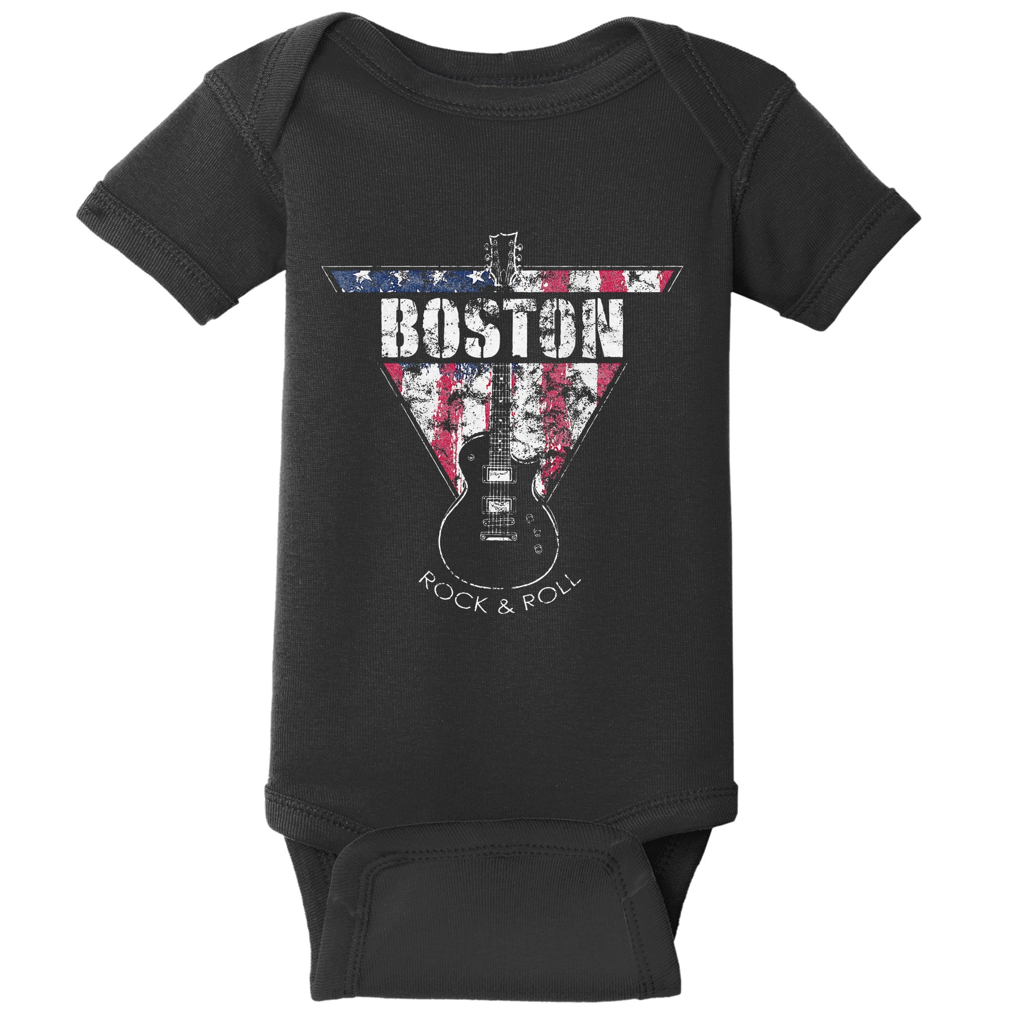 Boston Souvenir Vintage American Flag Guitar Player Rock Baby Bodysuit