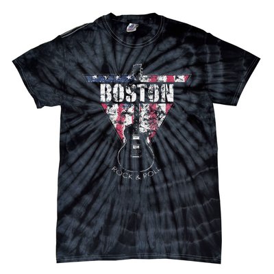 Boston Souvenir Vintage American Flag Guitar Player Rock Tie-Dye T-Shirt