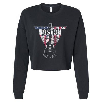 Boston Souvenir Vintage American Flag Guitar Player Rock Cropped Pullover Crew
