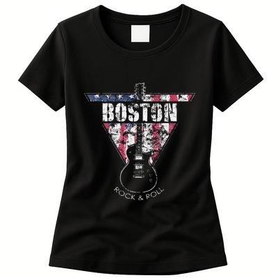 Boston Souvenir Vintage American Flag Guitar Player Rock Womens T-Shirt