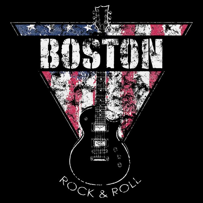 Boston Souvenir Vintage American Flag Guitar Player Rock Womens T-Shirt