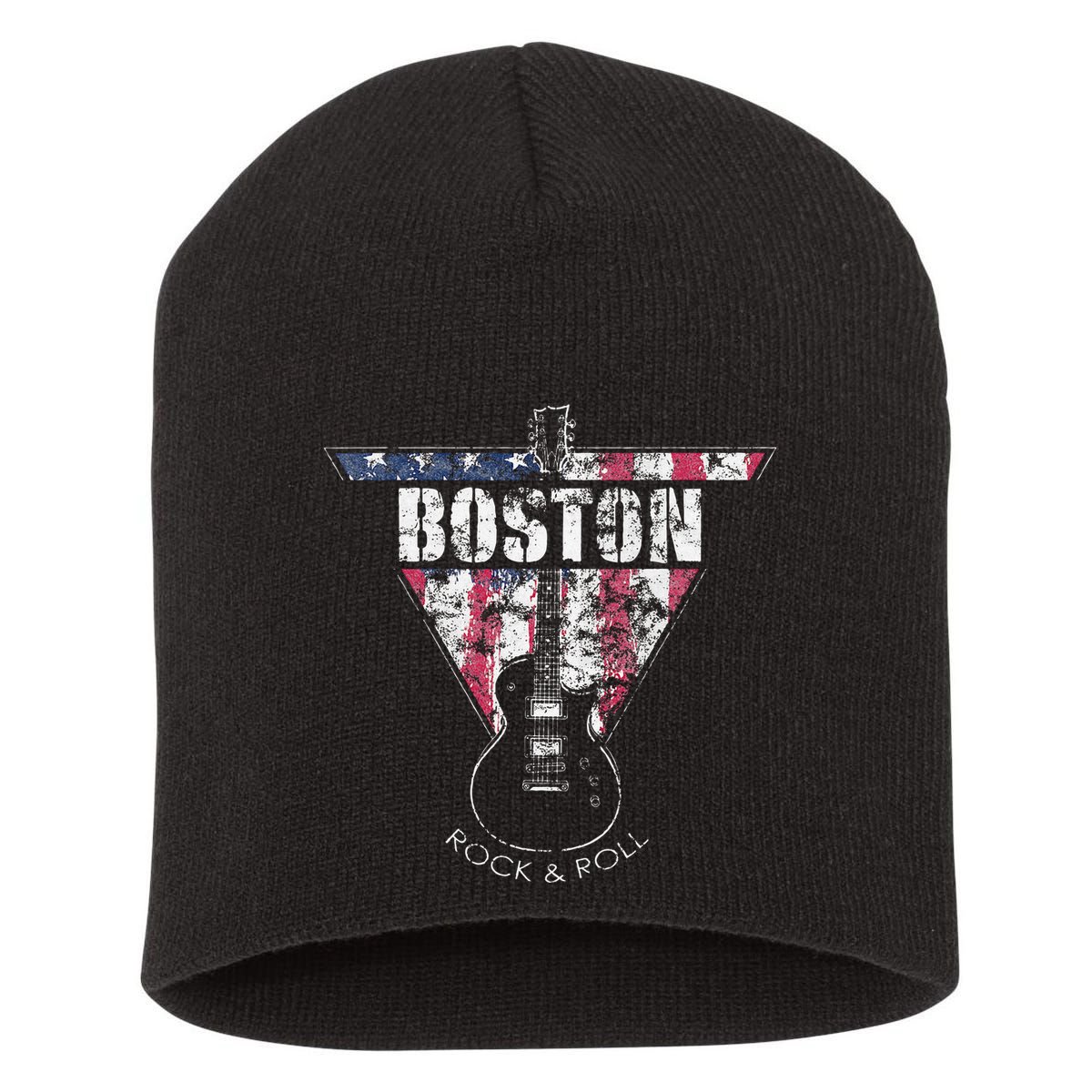 Boston Souvenir Vintage American Flag Guitar Player Rock Short Acrylic Beanie
