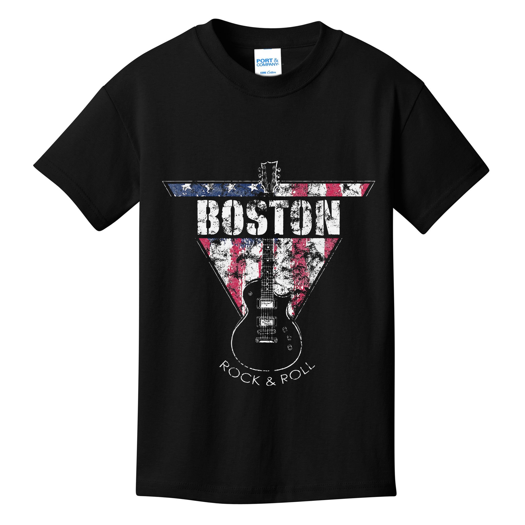 Boston Souvenir Vintage American Flag Guitar Player Rock Kids T-Shirt