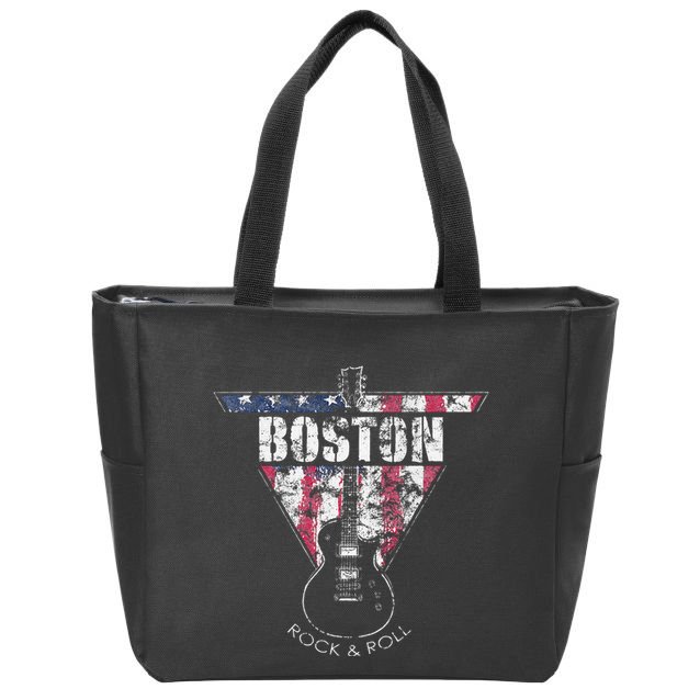 Boston Souvenir Vintage American Flag Guitar Player Rock Zip Tote Bag