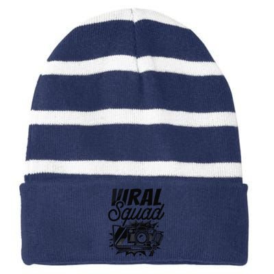 Blog Squad Vlogger Social Media Vlogging Blogging Blogger Striped Beanie with Solid Band