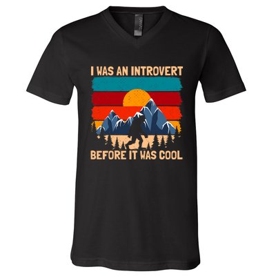 Bigfoot Sasquatch Vintage Retro Sunset Introvert Camp V-Neck T-Shirt