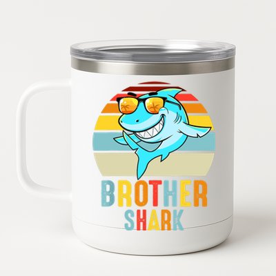 Brother Shark Vintage Retro Pajamas Shark Lover Father's Day 12 oz Stainless Steel Tumbler Cup