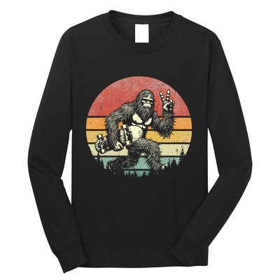 Bigfoot Skater Vintage Sasquatch Skateboarding Long Sleeve Shirt