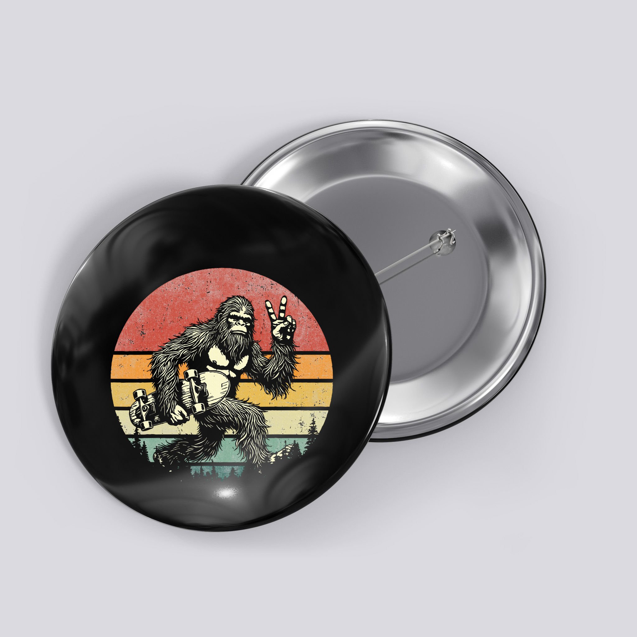 Bigfoot Skater Vintage Sasquatch Skateboarding Button
