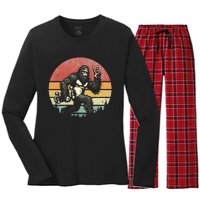 Bigfoot Skater Vintage Sasquatch Skateboarding Women's Long Sleeve Flannel Pajama Set 