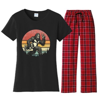 Bigfoot Skater Vintage Sasquatch Skateboarding Women's Flannel Pajama Set