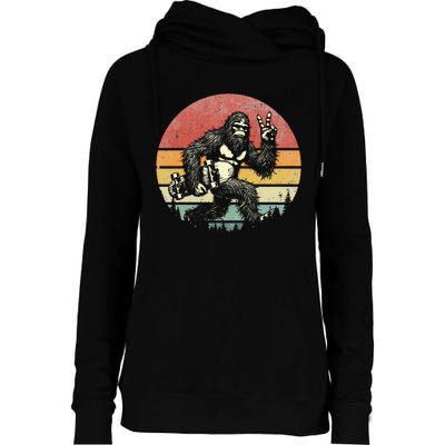 Bigfoot Skater Vintage Sasquatch Skateboarding Womens Funnel Neck Pullover Hood