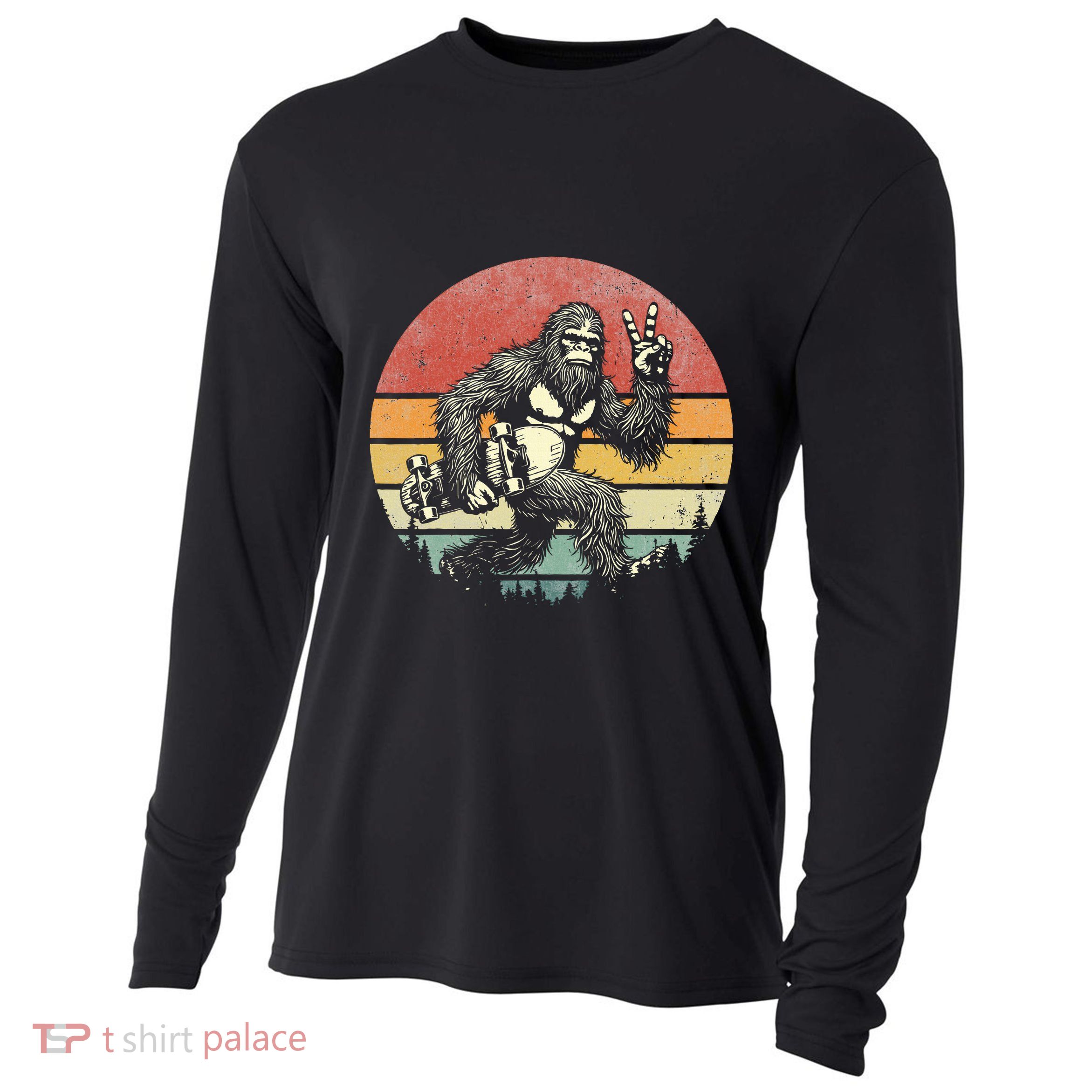 Bigfoot Skater Vintage Sasquatch Skateboarding Cooling Performance Long Sleeve Crew