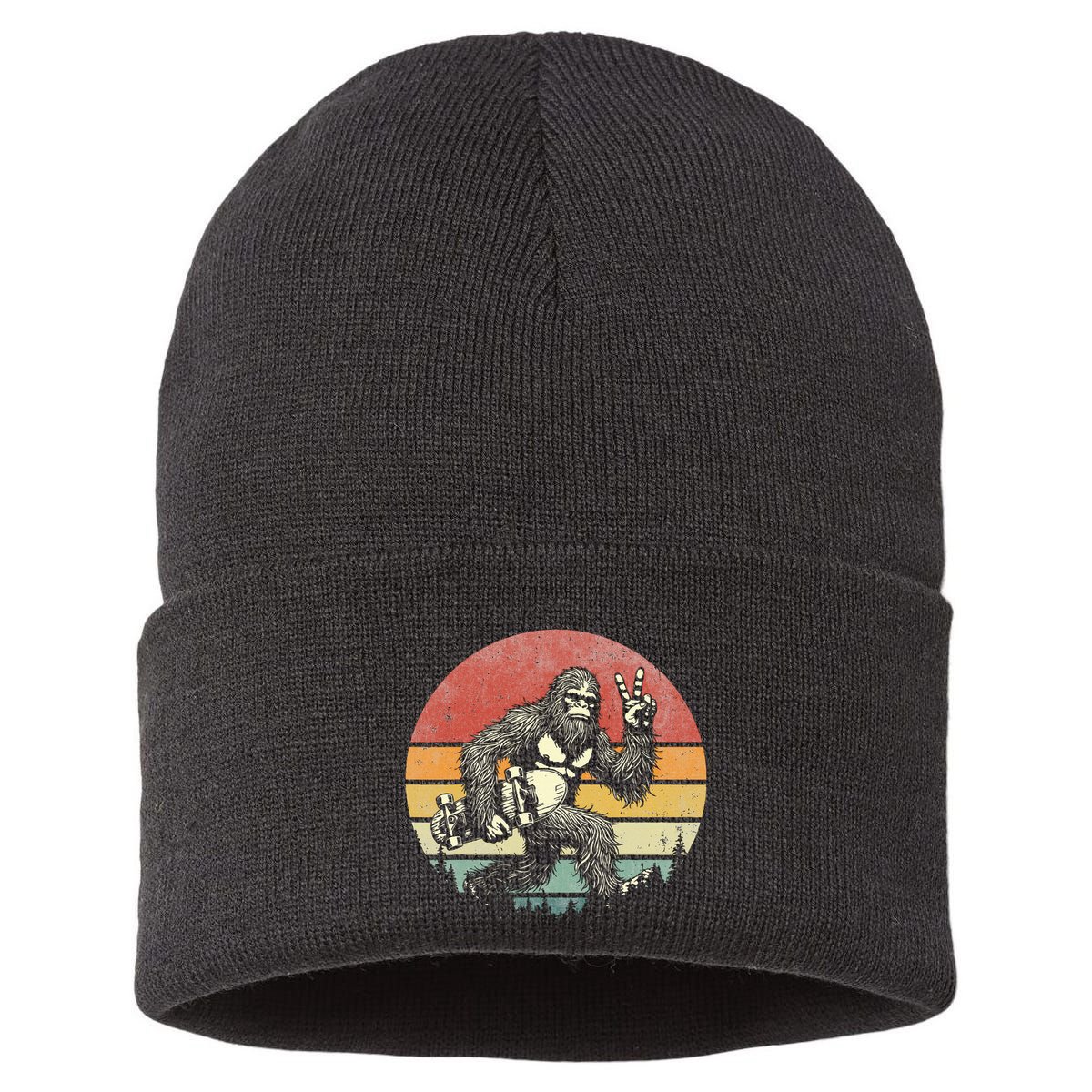 Bigfoot Skater Vintage Sasquatch Skateboarding Sustainable Knit Beanie
