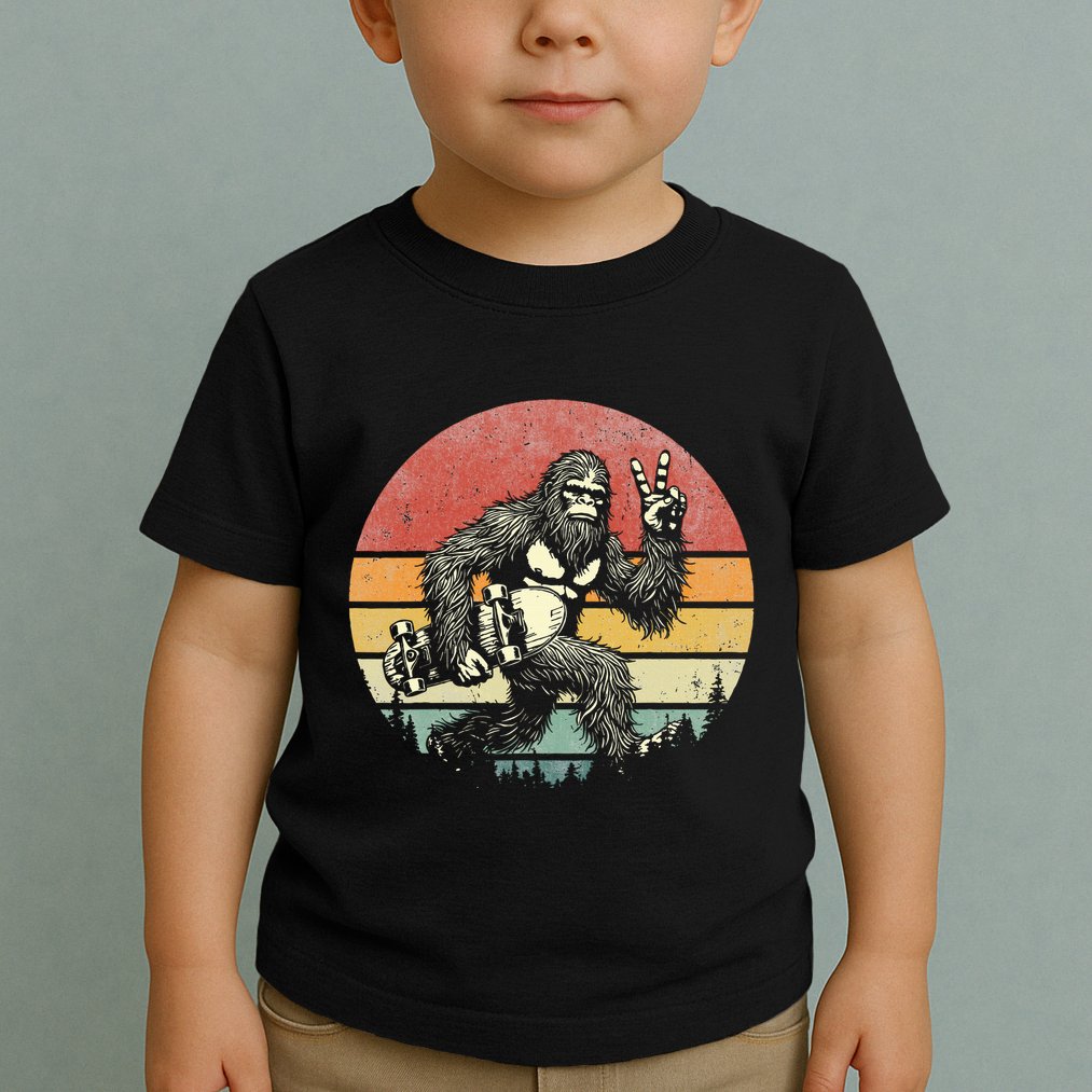 Bigfoot Skater Vintage Sasquatch Skateboarding Toddler T-Shirt